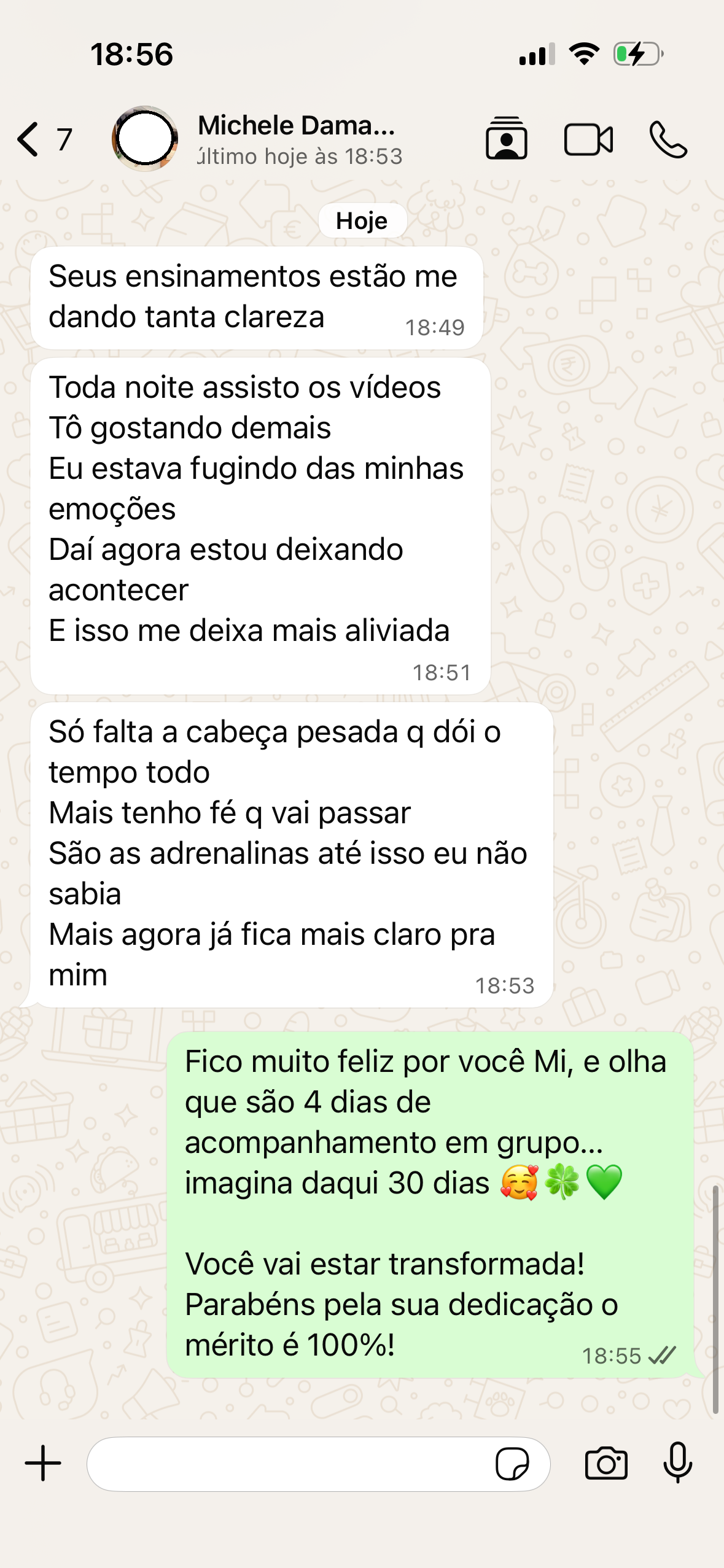 Depoimento de Michele — 4 dias de acompanhamento
